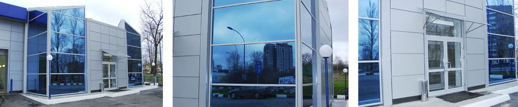 Остекление фасадов магазинов большими стеклопакетами Солнечногорск